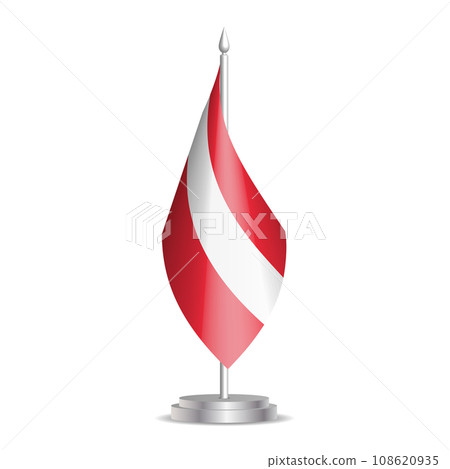 Austria flag - 3D mini flag hanging on desktop flagpole. Usable for summit or conference presentaiton. Vector illustration with shading. 108620935