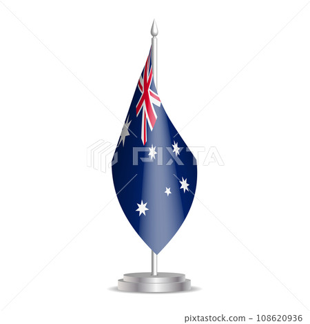 Australia flag - 3D mini flag hanging on desktop flagpole. Usable for summit or conference presentaiton. Vector illustration with shading. Australia flag - 3D mini flag hanging on desktop flagpole. Usable for summit or conference presentaiton. Vector illustration with shading. 108620936