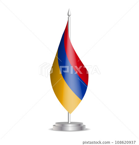 Armenia flag - 3D mini flag hanging on desktop flagpole. Usable for summit or conference presentaiton. Vector illustration with shading. Armenia flag - 3D mini flag hanging on desktop flagpole. Usable for summit or conference presentaiton. Vector illustration with shading. 108620937