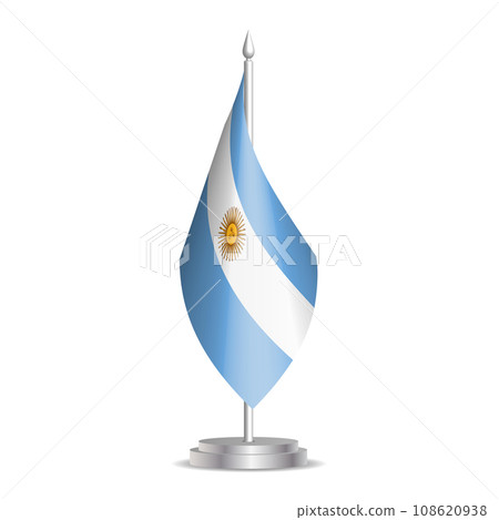 Argentina flag - 3D mini flag hanging on desktop flagpole. Usable for summit or conference presentaiton. Vector illustration with shading. Argentina flag - 3D mini flag hanging on desktop flagpole. Usable for summit or conference presentaiton. Vector illustration with shading. 108620938