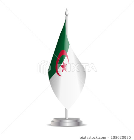 Algeria flag - 3D mini flag hanging on desktop flagpole. Usable for summit or conference presentaiton. Vector illustration with shading. 108620950