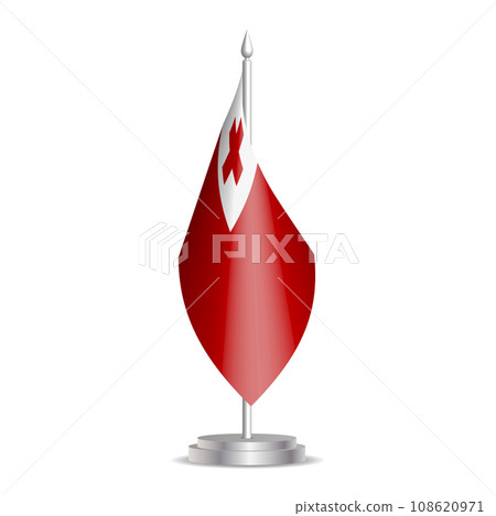 Tonga flag - 3D mini flag hanging on desktop flagpole. Usable for summit or conference presentaiton. Vector illustration with shading. 108620971