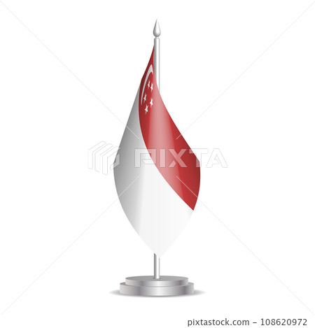 Singapore flag - 3D mini flag hanging on desktop flagpole. Usable for summit or conference presentaiton. Vector illustration with shading. 108620972