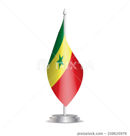 Senegal flag - 3D mini flag hanging on desktop flagpole. Usable for summit or conference presentaiton. Vector illustration with shading. 108620976