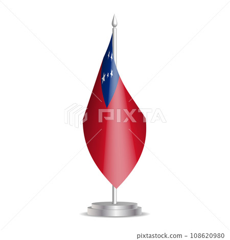 Samoa flag - 3D mini flag hanging on desktop flagpole. Usable for summit or conference presentaiton. Vector illustration with shading. Samoa flag - 3D mini flag hanging on desktop flagpole. Usable for summit or conference presentaiton. Vector illustration with shading. 108620980