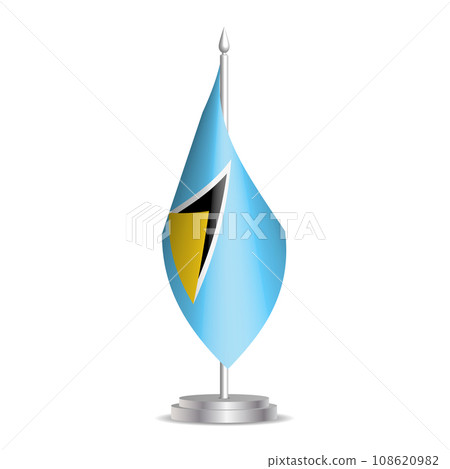 Saint Lucia flag - 3D mini flag hanging on desktop flagpole. Usable for summit or conference presentaiton. Vector illustration with shading. Saint Lucia flag - 3D mini flag hanging on desktop flagpole. Usable for summit or conference presentaiton. Vector illustration with shading. 108620982