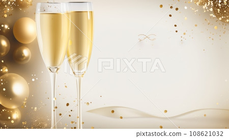 festive invitation banner with elegant typography and a champagne glass on a white background 108621032