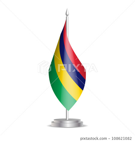 Mauritius flag - 3D mini flag hanging on desktop flagpole. Usable for summit or conference presentaiton. Vector illustration with shading. Mauritius flag - 3D mini flag hanging on desktop flagpole. Usable for summit or conference presentaiton. Vector illustration with shading. 108621082