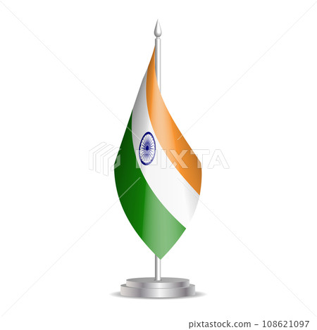 India flag - 3D mini flag hanging on desktop flagpole. Usable for summit or conference presentaiton. Vector illustration with shading. India flag - 3D mini flag hanging on desktop flagpole. Usable for summit or conference presentaiton. Vector illustration with shading. 108621097