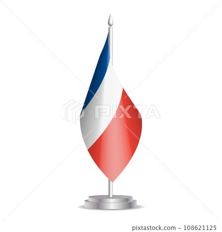 France flag - 3D mini flag hanging on desktop flagpole. Usable for summit or conference presentaiton. Vector illustration with shading. France flag - 3D mini flag hanging on desktop flagpole. Usable for summit or conference presentaiton. Vector illustration with shading. 108621125