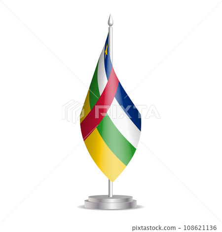 Central African Republic flag - 3D mini flag hanging on desktop flagpole. Usable for summit or conference presentaiton. Vector illustration with shading. Central African Republic flag - 3D mini flag hanging on desktop flagpole. Usable for summit or conference presentaiton. Vector illustration with shading. 108621136