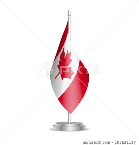 Canada flag - 3D mini flag hanging on desktop flagpole. Usable for summit or conference presentaiton. Vector illustration with shading. Canada flag - 3D mini flag hanging on desktop flagpole. Usable for summit or conference presentaiton. Vector illustration with shading. 108621137