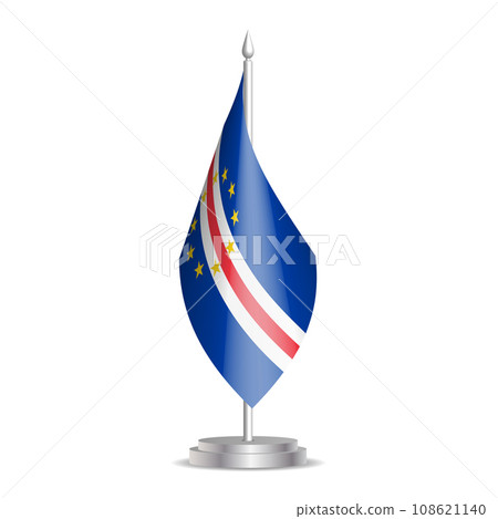 Cape Verde flag - 3D mini flag hanging on desktop flagpole. Usable for summit or conference presentaiton. Vector illustration with shading. 108621140