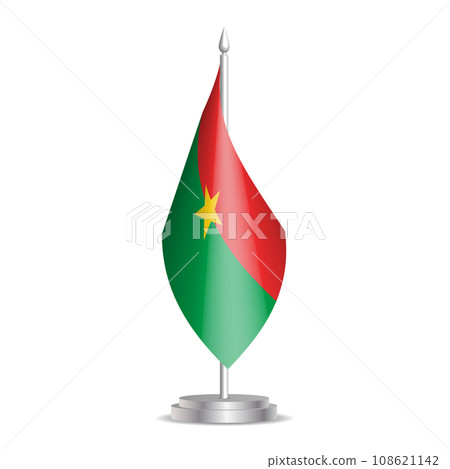 Burkina Faso flag - 3D mini flag hanging on desktop flagpole. Usable for summit or conference presentaiton. Vector illustration with shading. Burkina Faso flag - 3D mini flag hanging on desktop flagpole. Usable for summit or conference presentaiton. Vector illustration with shading. 108621142
