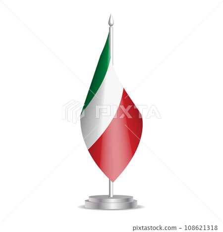 Italy flag - 3D mini flag hanging on desktop flagpole. Usable for summit or conference presentaiton. Vector illustration with shading. 108621318