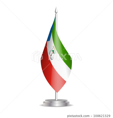 Equatorial Guinea flag - 3D mini flag hanging on desktop flagpole. Usable for summit or conference presentaiton. Vector illustration with shading. 108621329
