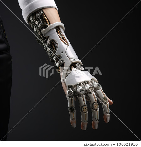 State-of-the-Art Prosthetic Robotic Arm in Elegant White Design. AI generation 108621916