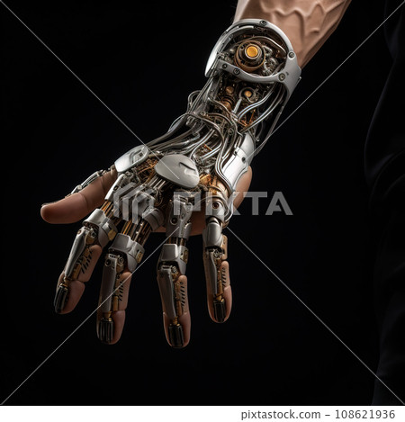 State-of-the-Art Robotic Hand with Complex Mechanical Engineering. AI generation 108621936