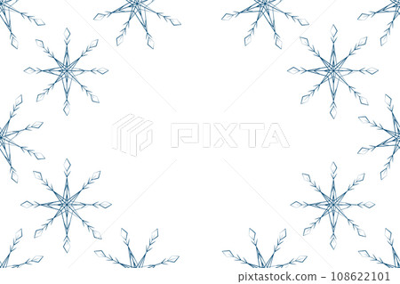 Abstract frame border of patterned snowflakes with copy space. Template for lettering or greetings Abstract frame border of patterned snowflakes with copy space. Template for lettering or greetings 108622101