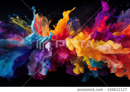 Abstract background of vibrant colorful paint splashes on black background Abstract background of vibrant colorful paint splashes on black background 108622127