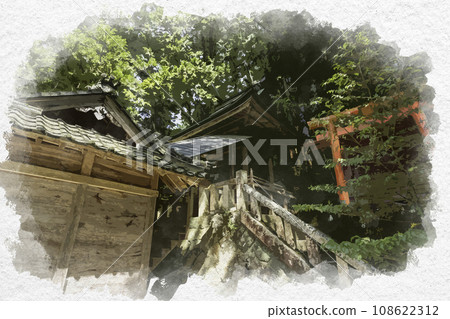Watercolor painting style Takaoka Shrine Shijuku Shrine Maniwa City, Okayama Prefecture Watercolor painting style Takaoka Shrine Shijuku Shrine Maniwa City, Okayama Prefecture 108622312