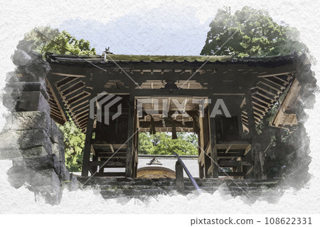Watercolor style Takaoka Shrine Zuishinmon Maniwa City, Okayama Prefecture 108622331