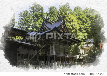 Watercolor style Takaoka Shrine Main Hall Maniwa City, Okayama Prefecture 108622358