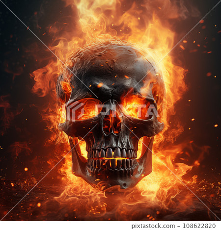 Spooky and scary burning skull on a dark background. Perfect for Halloween or horror-themed projects 108622820