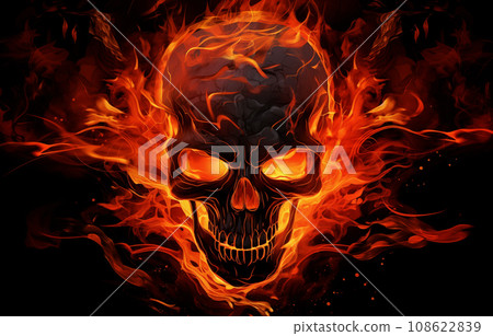 Spooky and scary burning skull on a dark background. Perfect for Halloween or horror-themed projects 108622839