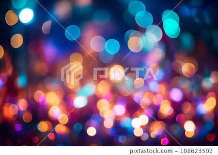 An abstract and colorful defocused blurred bokeh background with bright lights and festive decoration. Perfect for holiday and party-themed projects 108623502
