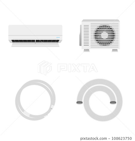 Set of various home appliances_air conditioner, outdoor unit, drain hose, exhaust duct Set of various home appliances_air conditioner, outdoor unit, drain hose, exhaust duct 108623750