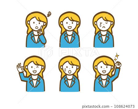 Simple female office worker illustration set by pose_Blue suit 2 Simple female office worker illustration set by pose_Blue suit 2 108624073