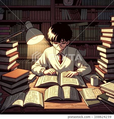 一個在房間裡熬夜學習的學生 108624239