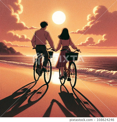 學生情侶在海邊騎自行車約會 108624246