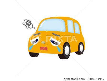 A cute yellow car that is depressed and crying 108624947