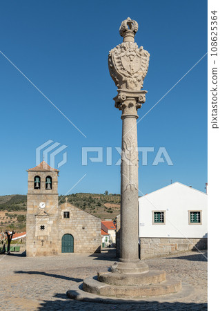Portuguese Pillory and Church and bell tower from the 17th century Portuguese Pillory and Church and bell tower from the 17th century 108625364
