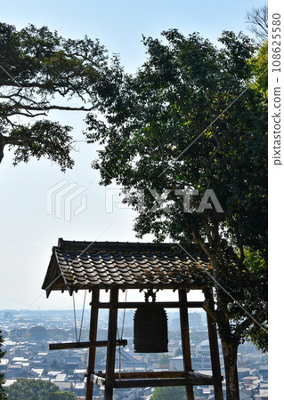 Hikone city seen from the Hikone Castle time signal bell Hikone city seen from the Hikone Castle time signal bell 108625580