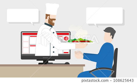 Fast delivery concept. Chef serving his food through computer screen 108625643