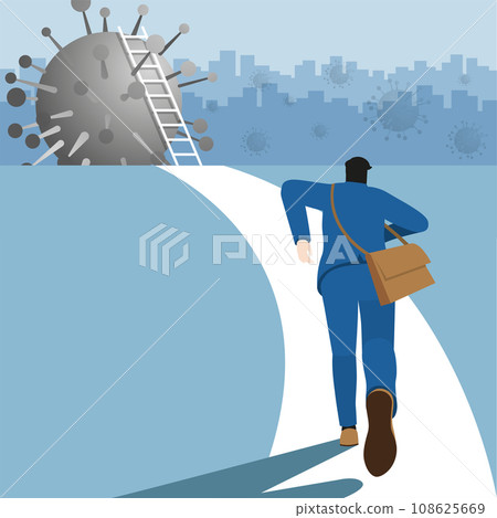 Businessman run to the virus for climb the ladder and step over across Businessman run to the virus for climb the ladder and step over across 108625669