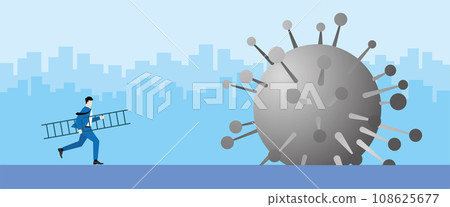 Businessman hold the ladder and run to the virus for step over across 108625677