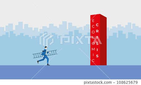 Businessman hold the ladder and run to the obstacle for step over across 108625679