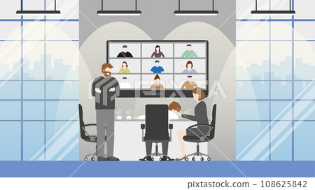 Office woman try to wake up sleeping colleague. while meeting Office woman try to wake up sleeping colleague. while meeting 108625842