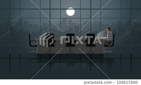 Employee working on laptop in office meeting room. Alone in the dark 108625880