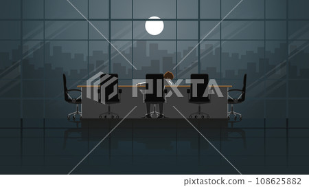 A office man sit and sleeping in office meeting room workplace at night. 108625882