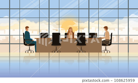 Working overnight. Office people boss and employee in workplace meeting conference room. 108625959