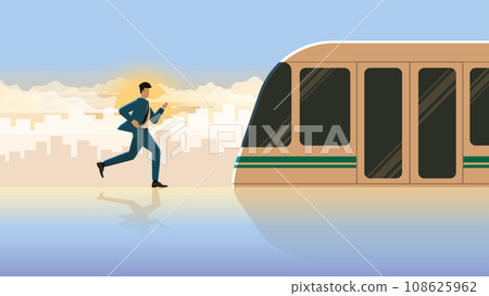 Hurry up businessman run for the first train in public transportation station 108625962