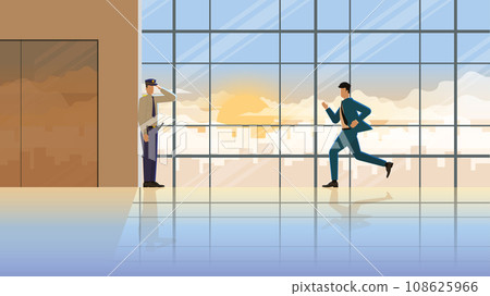 Hurry up and urgent concept of business life. Businessman run to company 108625966