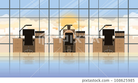 Working overnight salary man. Employee sit and work in his desk working room 108625985