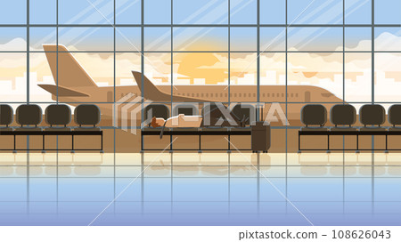 Overwork tired office man lay down sleep on the seat in the international airport terminal Overwork tired office man lay down sleep on the seat in the international airport terminal 108626043