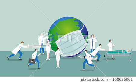 The world wearing surgical mask with sick. Medical staff doctors and nurses The world wearing surgical mask with sick. Medical staff doctors and nurses 108626061